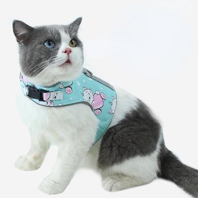 China Wholesale Cute Cat Chest Strap Vest Quick Release Cat Harness Cat Rope Reflective Printed Breathable Pet Harness for sale