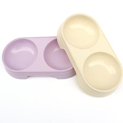 China Eco-Friendly Wheat Straw Cat Bowl Plastic Puppy Feeder Macaron Color Wholesale Sustainable Pet Double Bowl for sale