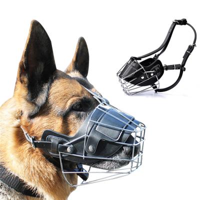 China Best Price Newly Style Dog Anti-bark Iron Dog Muzzle PU Leather Dog Muzzle Training Durable Best Price Iron Dog Muzzle for sale