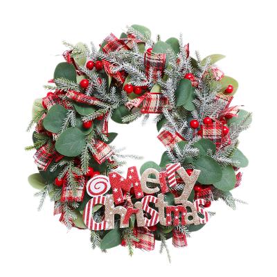 China Plastic+Christmas best-selling green wreath simulation decoration cloth Christmas decoration door home hanging for sale