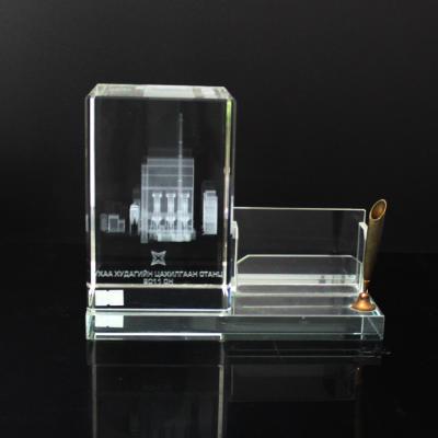 China Office Stationery Personalized Crystal Glass Desk Organizer for sale