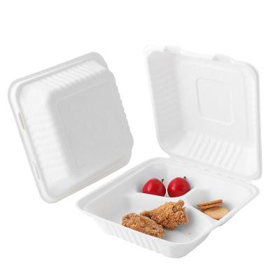 China 3 Compartment Sugar Cane Bagasse Biodegradable Microwavable Disposable Quick To Go Food Storage Container For Restaurant for sale