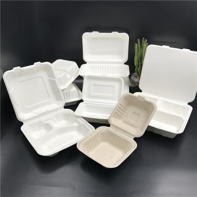 China Viable Disposable Biodegradable 1000ml Bagasse Take Out Hot Bento Box Food Lunch Box Clamshell Container With Lid for sale