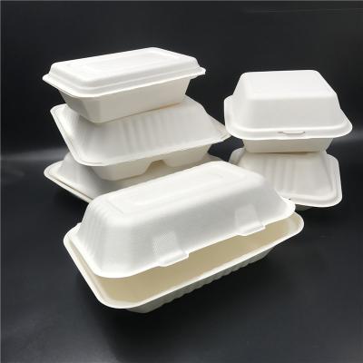 China Eco 9*6 Inch Disposable Biodegradable Togo Container Bagasse Take Out Lunch Packing Boxes For Food for sale