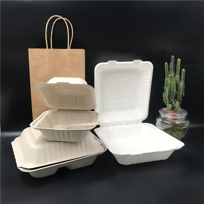 China 9*6 Inch Disposable Compostable Fried Chicken Biodegradable Take Out Eco Friendly Biodegradable Food Box Bagasse Clamshell Packaging for sale