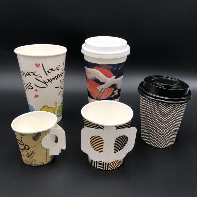 China Disposable Eco Friendly Compostable Biodegradable Hot Cold 12oz Coffee Paper Cups With Handle And Sleeve for sale