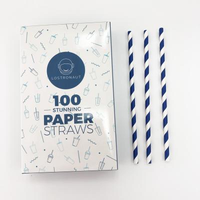 China Hot Selling Eco Friendly Recyclable Reusable Navy Blue Striped Wrapped Disposable Biodegradable Paper Straw for sale