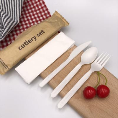 China 7inch CPLA Cutlery Set Poon Plastic Knife 100% Compostable Disposable Eco Friendly Biodegradable Fork Cutlery Set for sale