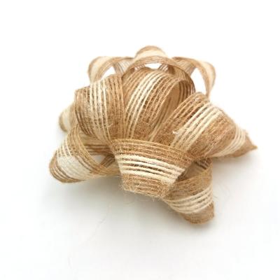 China 4 Inch Natural Floral Luxury Self Adhesive Stripped Burlap Ribbon Star Gift Bow For Christmas Gift Wrapping Decorations for sale