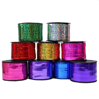 China 5mm 100m Shiny Metallic Holographic Ribbon Ribbon Curly Spool Christmas Party Gift Wrapping Metallic Decoration Poly for sale