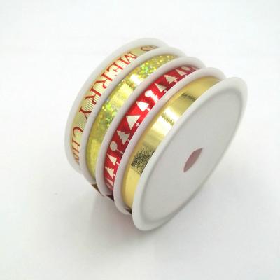 China 4 Channel Metallic Printing Poly Ribbon Metallic Curling Spool On Backing Plastic Spool 10mm x 5m for sale