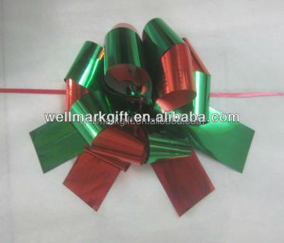 China Red Green Metallic Ribbon Pom Pom Pull Bow Decorative Christmas poly for sale