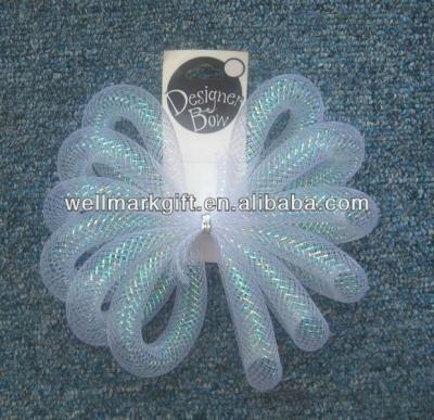 China White Iridescent Round Mesh Tubing Ribbon Bow Woven Nylon Christmas for sale