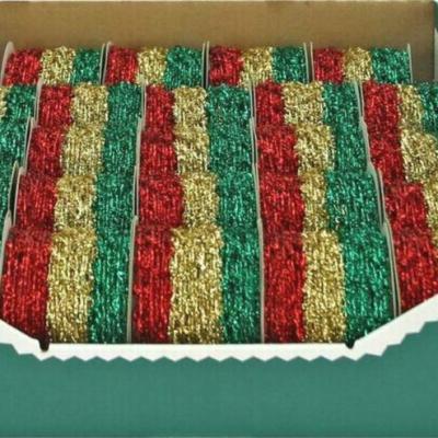 China Xmas Christmas Gift Box Decorations Gold Foil Red Green Sparkle Ribbon Wrapping Rubber Elastic Twine for sale