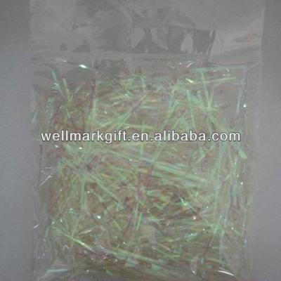 China Christmas White Transparent Iridescent Plastic Foil Shredded Cloth For Golden Filler Wrapping for sale