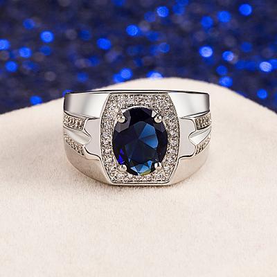 China Engagement Men's Romantic Ring Jewelry Sapphire Couple Gift CZ Stone Ring for sale