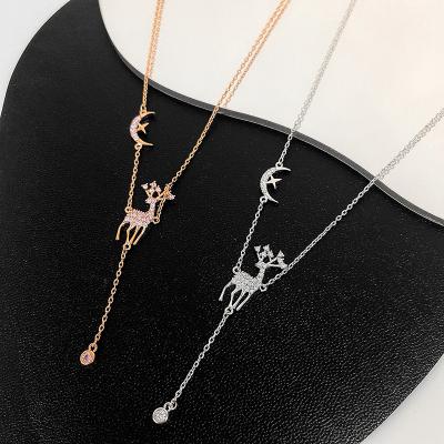 China Vintage On Sale Wholesale Christmas Zircon Elk Necklace Christmas Tree Hat Santa Claus Gift Jewelry For Kid Women for sale