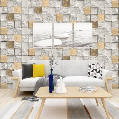 China New boutique home decoration modern simple European luxury mosaic style fabric 3 D non-woven self-adhesive wallpaper for sale