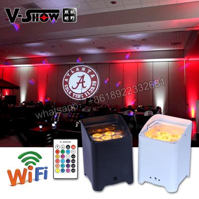 China V-Show 4pcs with WIFI Remote UV Battery Bag Uplight 6*18W RGBWA 6in1 LED Wireless Wedding Party DJ Lights WBRF0606 for sale