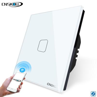 China Glass Zigbee Smart Switch 1Gang 1Way Zigbee Switch CNSKOU EU UK 1 Band Panel Wireless Zigbee Switch à venda