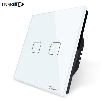 中国 Touch Screen Light Wall Switch EU/UK Standard Luxury Glass Panel 2gang 1way LED Wall Lamp Switch Touch Screen Switch 販売のため