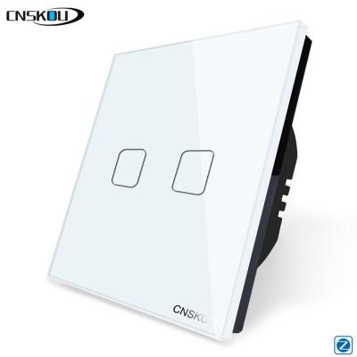 China 2Gang 1Way Zigbee Switch EU Smart Home 2 Band 1 Way Zigbee Phone Wifi Controlled Touch Light Wall Switch Te koop