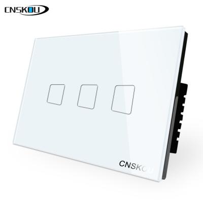 Chine AU Standard 3 Strip Push Button Wall Light Electric Touch Switch CNSKOU USA Tempered Glass Electric Touch Switches Glass For Led à vendre