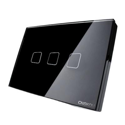 中国 Cnskou USA Standard Smart Home Switch 3 Gang 2 Way Wall Switch Black And White Touch Lamp Switch 販売のため