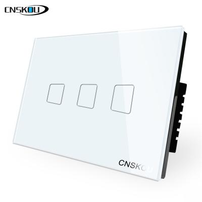 China Sankou OEM Manufacturer Tempered Crystal Glass 3 Strip 2 Light Touch Screen Wall Switch US Model Touch Light Switch zu verkaufen