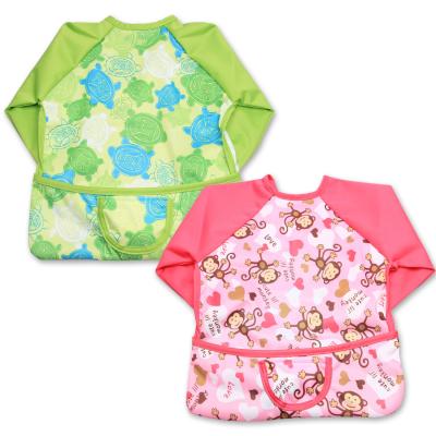 China infants & Toddlers Baby Waterproof Wrap Bib, Long Sleeve Bib for Toddler (6-24 Months), Green Turtle + Cute Monkey for sale