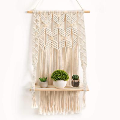 China Simple Macrame Wall Hanging Shelf - Boho Interior Wall Decor for Bedroom - Rope Woven Bohemian Shelves - Macrame Shelf Wall Hanging for sale