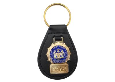 China New- Yorkpolizei-Gewohnheit personifizierte ledernes Keychain mit weichem Email-Messingemblem, das überzogene Gold zu verkaufen