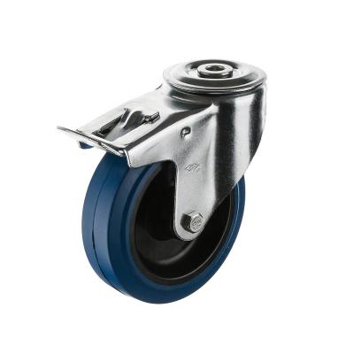 China PIVOT 125mm Swivel Bolt Hole Brake Trolley Caster 5inch Elastic Rubber Wheel Industrial Caster for sale