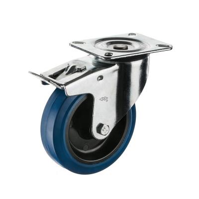 China Blue Elastic Rubber Type Industrial Caster PIVOT 200mm Roller Bearing Caster Wheel 8inch Swivel Brake Wheels for sale