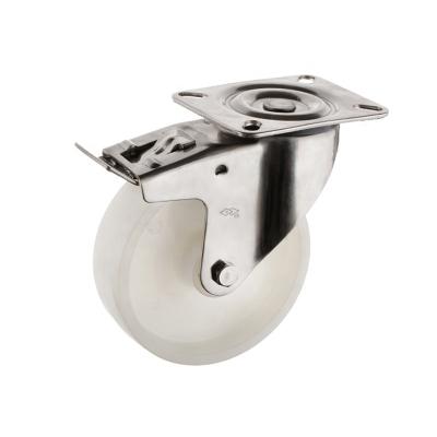 China Type 304 Stainless Steel PIVOT 125mm Bolt Hole Housing Wear Resistant And Durable Reinforce Nylon Industrial 5inch Caster for sale