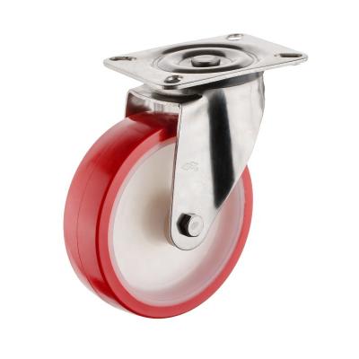 China Factory Sale 304 Stainless Steel Rigid Caster With 200mm Polyurethane Wheel Caster 8inch Rustproof Industrial PU Caster for sale