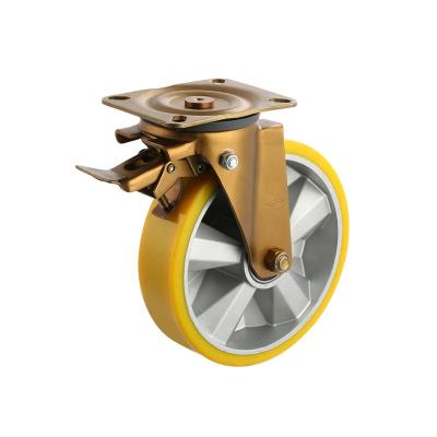 China PIVOT 8inch Heavy Duty PU Caster Wheel With Locking Type PU 200mm Swivel Brake Heavy Duty Industrial Caster for sale