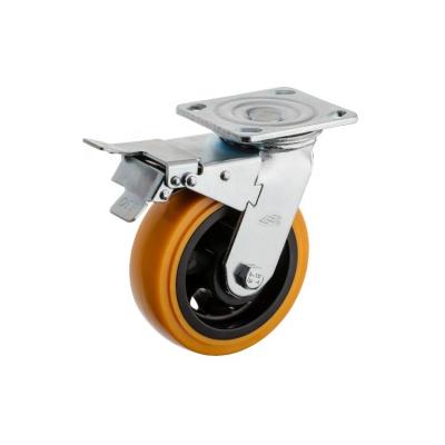 China PIVOT 8inc 200mm Heavy Duty PU Caster Wheels Orange Heavy Duty Wheel 430kgs Swivel Housing Steel Caster Wheel for sale