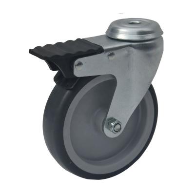 China 5inch PIVOT Trolley Caster With Gray TPR Wheel 125mm Bolt Hole Caster With Brake 80mm 100mm 4' 5' Inch Trolley Wheel for sale