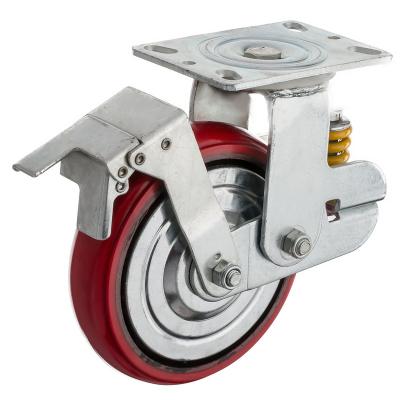 China Heavy Duty Shock Absorbing Spring Load Caster Wheel 150mm Shock Absorbing PU Swivel Caster With Brake for sale