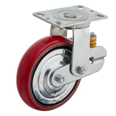 China Heavy Duty Shock Absorbing Caster Wheel 200mm Spring Load PU Shock Caster Swivel Plate Without Brake for sale