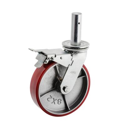 China PIVOTAL 200mm Swivel Locking Scaffolding Caster Wheel Swivel Pin With Brake Steel+cast Iron Polyurethane Foam Silver+red GB; ISO CN; HUB for sale