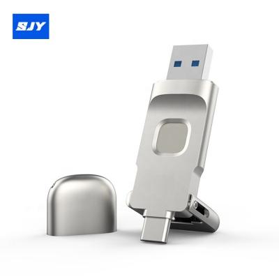 China Type-c USB Metal Fingerprint USB Flash Drive 2 in-1 Interface 32gb 64gb 128gb 256gb Memory Stick for sale