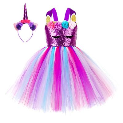 China Multicolor Unicorn Dress Children Clothes Girl Dresses Breathable Wear For 2 To 8 Years Old for sale