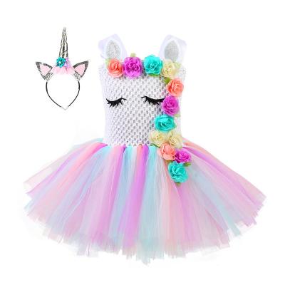 China Children's Breathable Unicorn Gold Sequined Rainbow Skirt Party Birthday Wedding Dress for sale