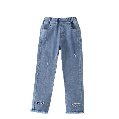 China High Quality Color Fade Proof Teenagers Children Baby Pile Denim Girls Jeans Pants for sale