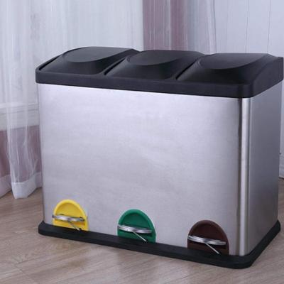 China Good Sustainable Selling Indoor Stainless Steel Recycle Can Waste Classification Big Three 3 Compartment Recycling Bin for sale