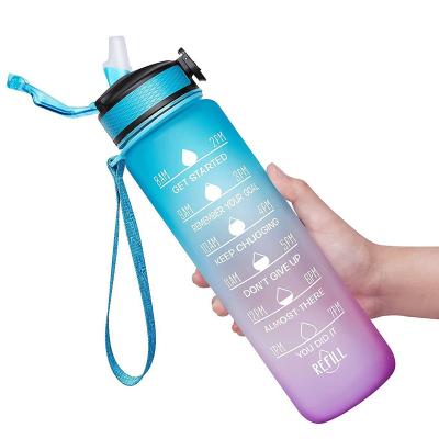 China 1L Large Capacity Sustainable Water Bottle Amazon Cup Spring Cover Portable Frosting Gradual Change Water Bottle for sale