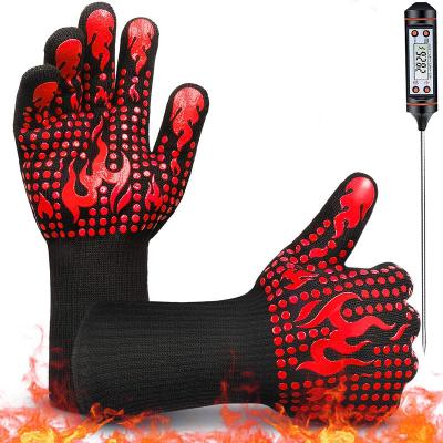 China Custom Printed Logo Food Grade Anti-Heat Silicone Grill Kitchen Cooking BBQ Heat Resistant Gloves For for sale