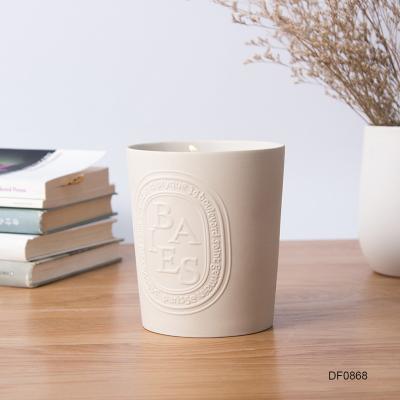 China Large Empty Ceramic Container Candle Jar Custom Wholesale Home Matte Embossed Logo Candle Vessels For Making Candles for sale